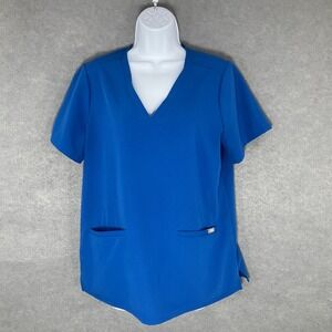 FIGS Technical Collection Scrub Top V-Neck‎ Short Sleeve Medical Blue Size M
